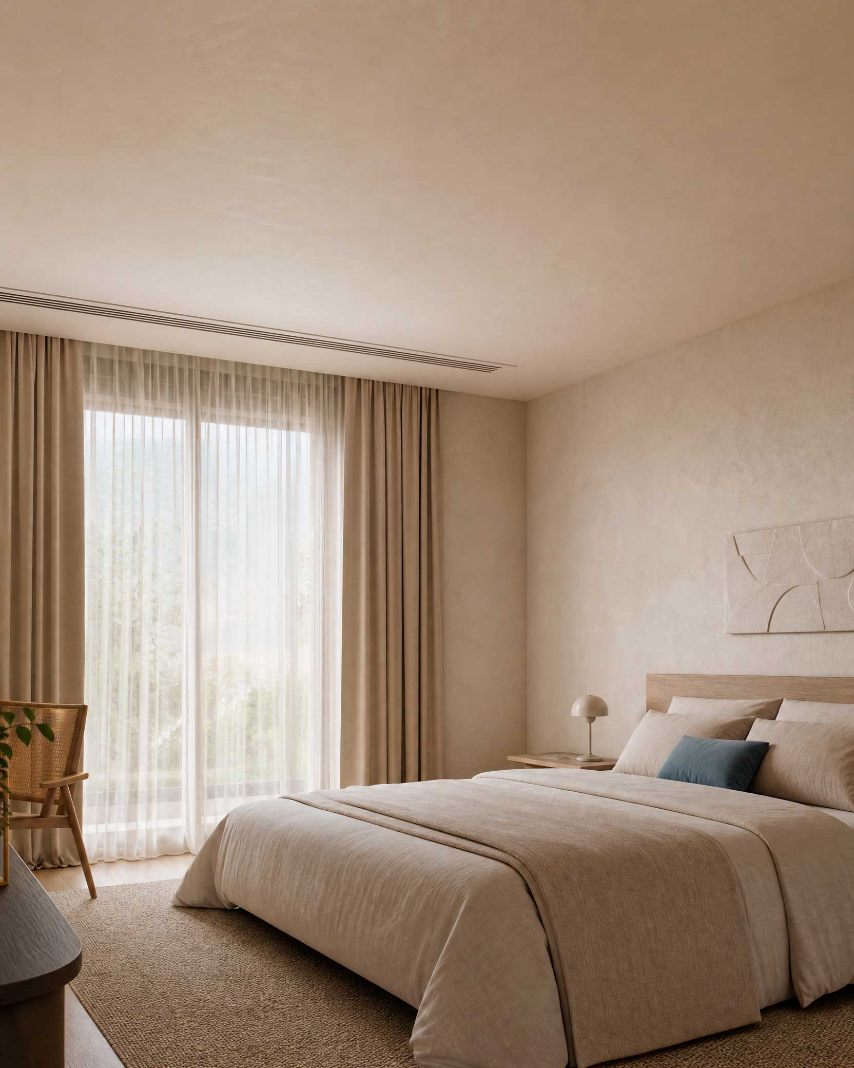 Quarto elegante com climatização integrada